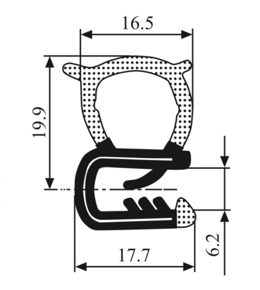 Klemprofiel met Sponsrubber Zijkant 2-5mm 50mtr
