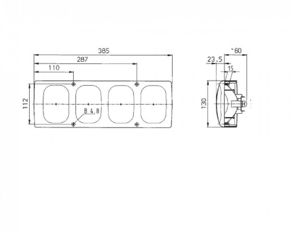 Jokon Achterlicht 561 Rem/ Knipper/ Mist/ Achteruitrij 4-Vaks Inbouw