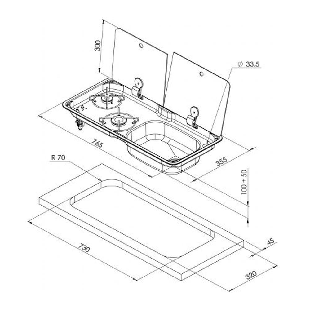 Can Kookplaat 2-Pits met Spoelbak Links FL1765-E